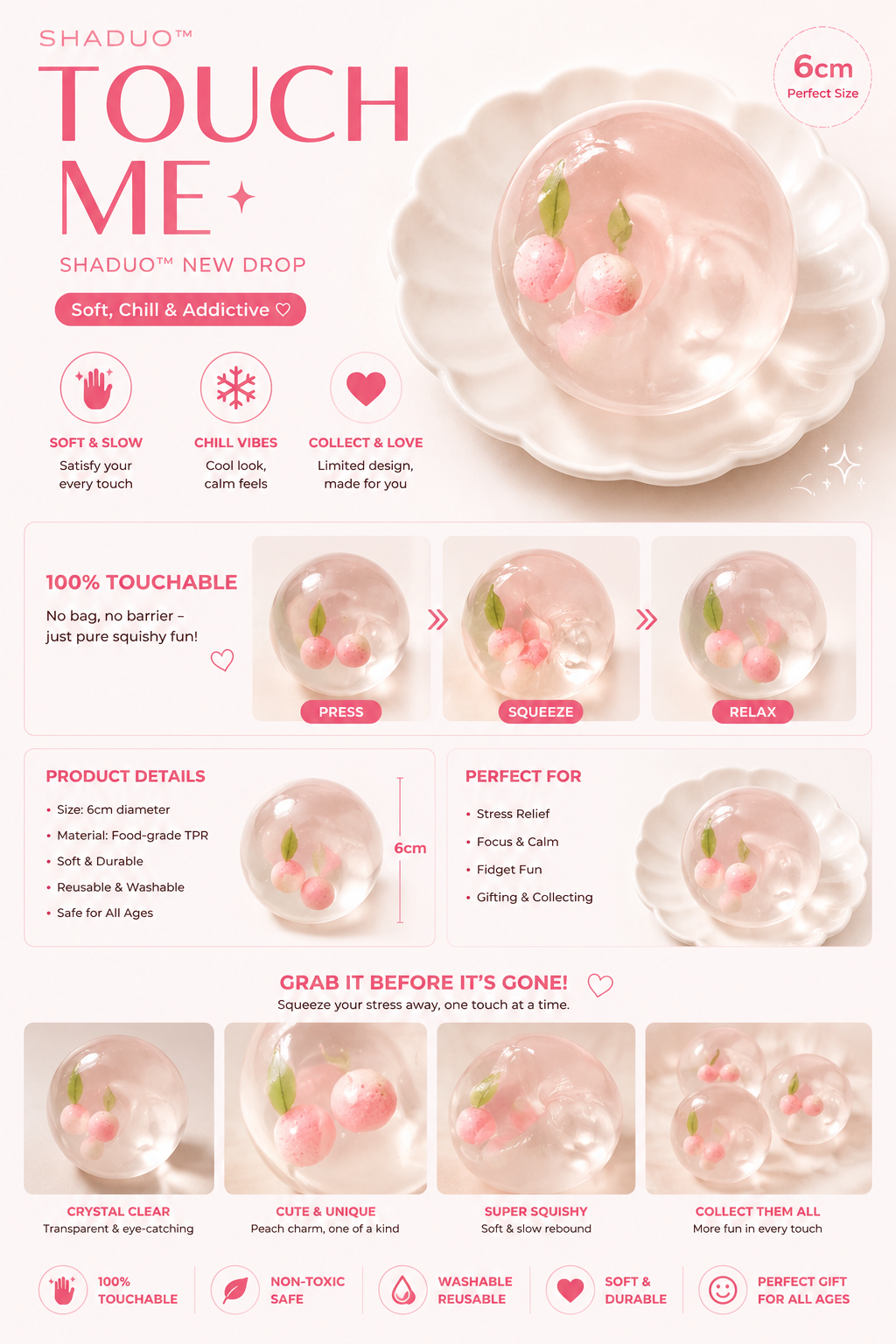 [Touch Me] flowers Blossom Clear Crystal Ball Squishy