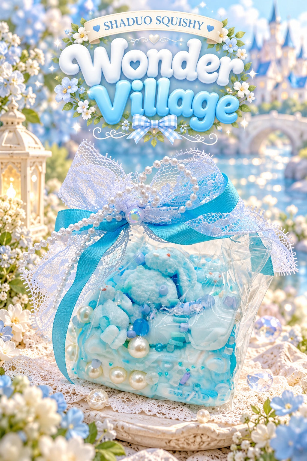 SHADUO SQUISHY Wonder Village Sky Blue Pearl Squishy Bag - Bunny style