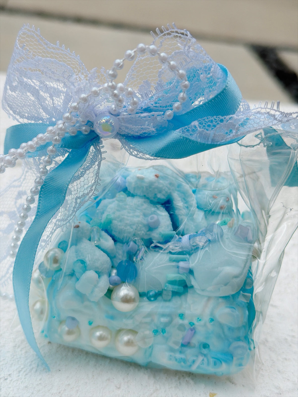 SHADUO SQUISHY Wonder Village Sky Blue Pearl Squishy Bag - Bunny style, real product photo