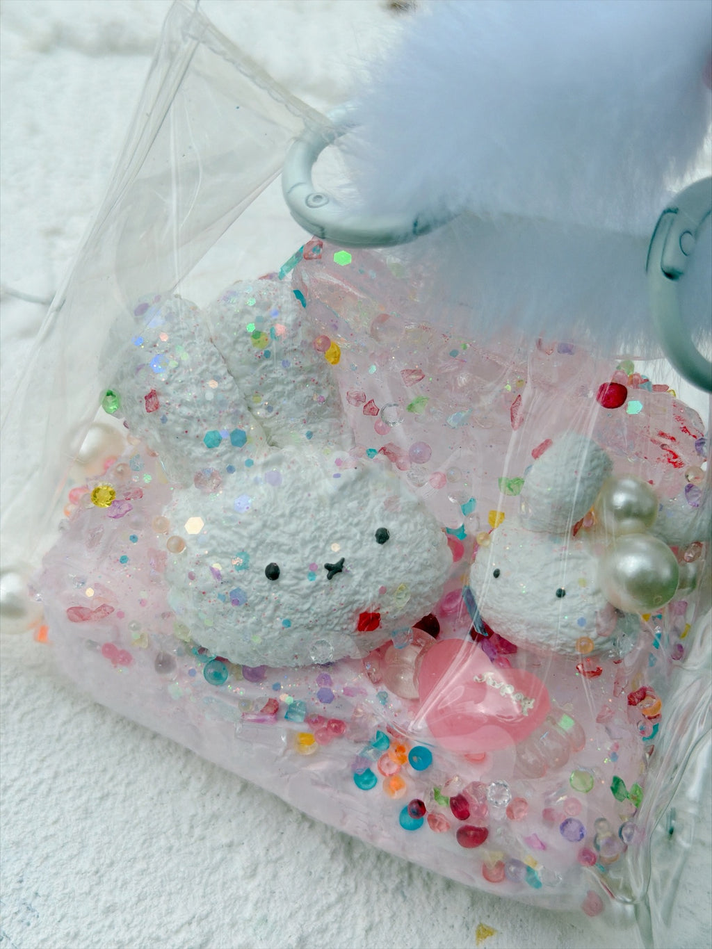 SHADUO SQUISHY Wonder Village Pink Pom-Pom Squishy Tote Bag - Bunny style, real product photo