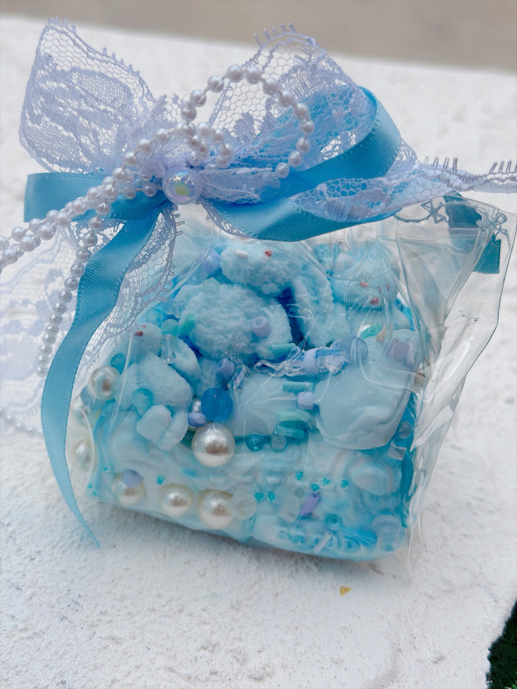 SHADUO SQUISHY Wonder Village Sky Blue Pearl Squishy Bag - Bunny style, real product photo