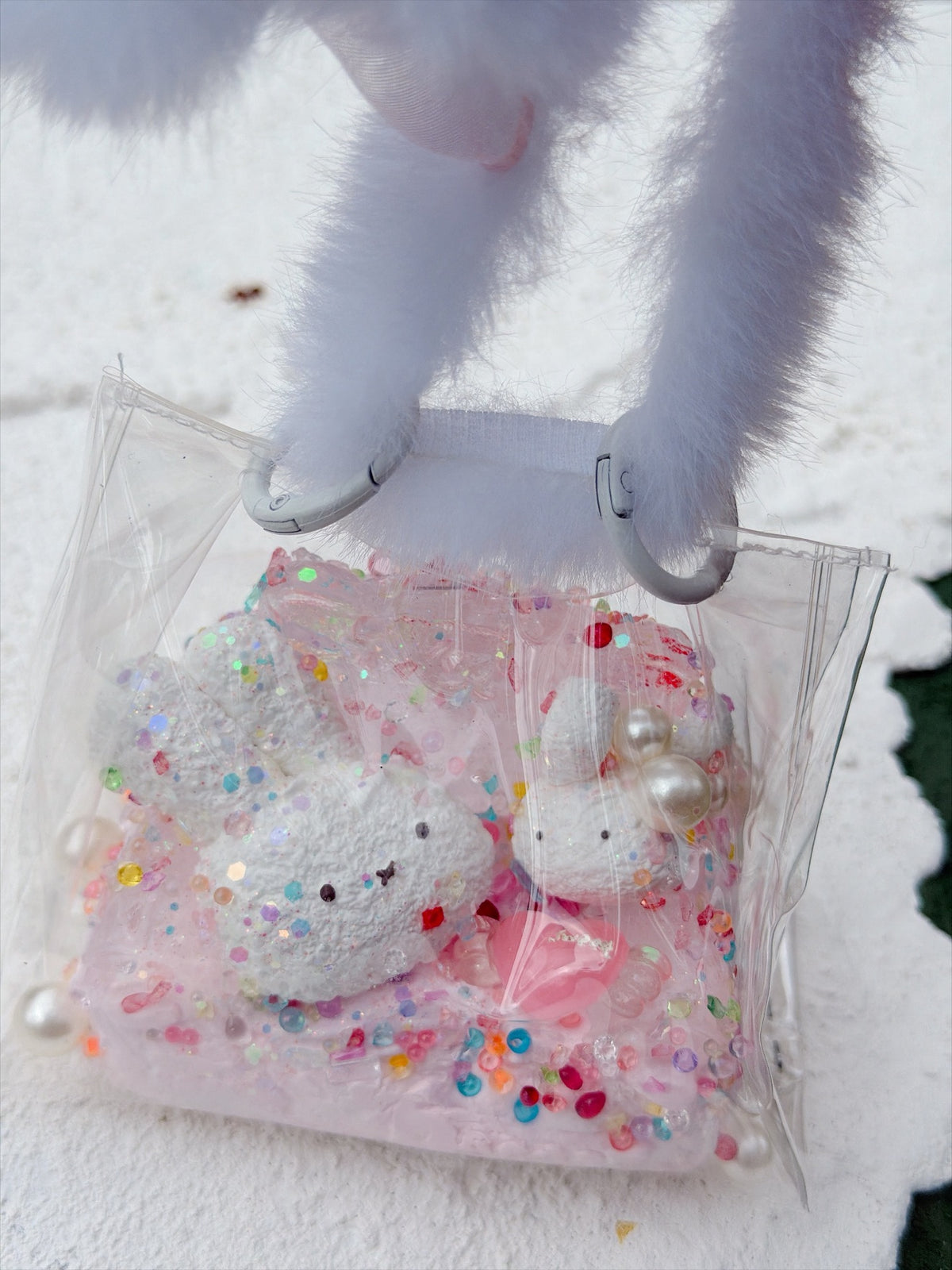 SHADUO SQUISHY Wonder Village Pink Pom-Pom Squishy Tote Bag - Bunny style, real product photo