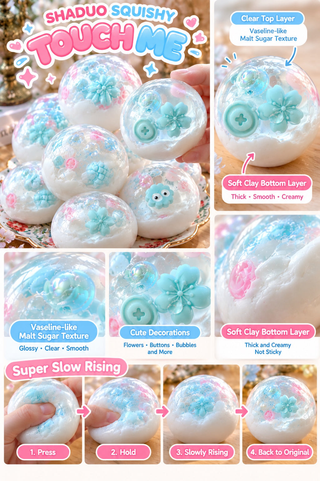 SHADUO Touch Me Series Milky Cloud Malt Sugar Squishy - Sensory Toy