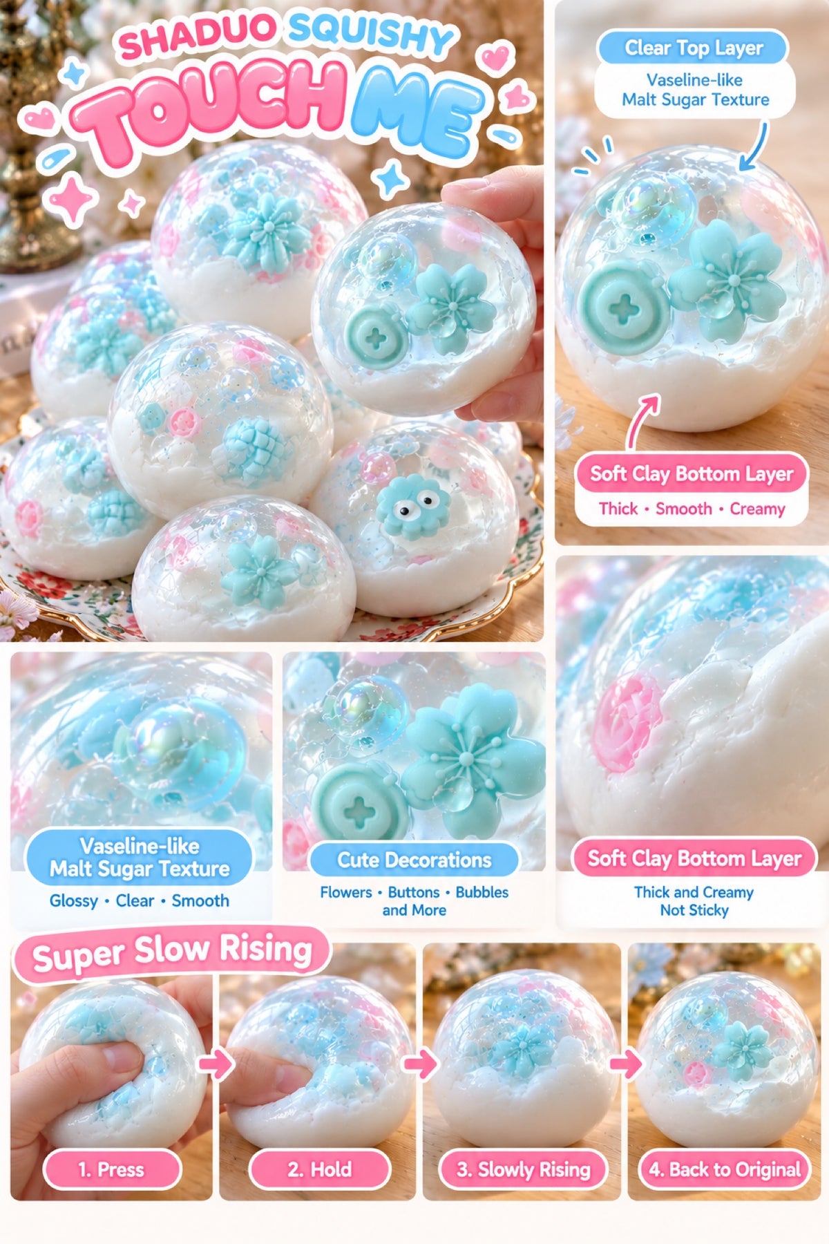 SHADUO Touch Me Series Milky Cloud Malt Sugar Squishy - Sensory Toy