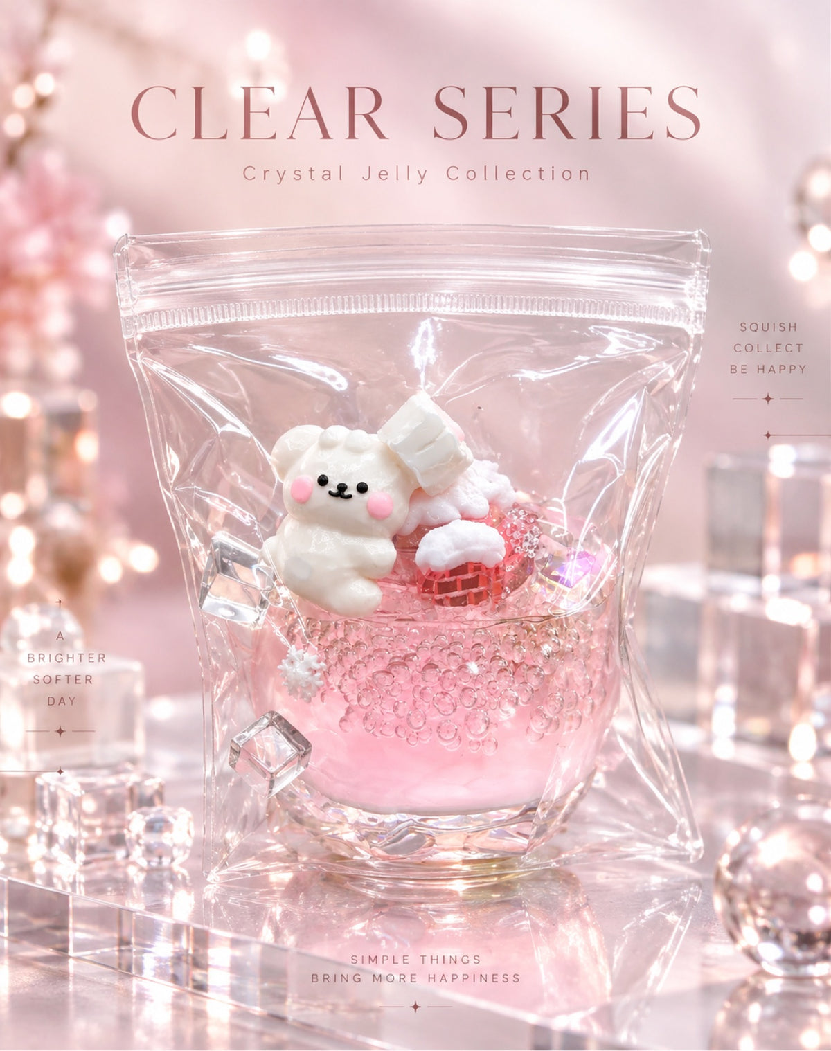 SHADUO Clear Series Pink Bear Jelly Jar Squishy