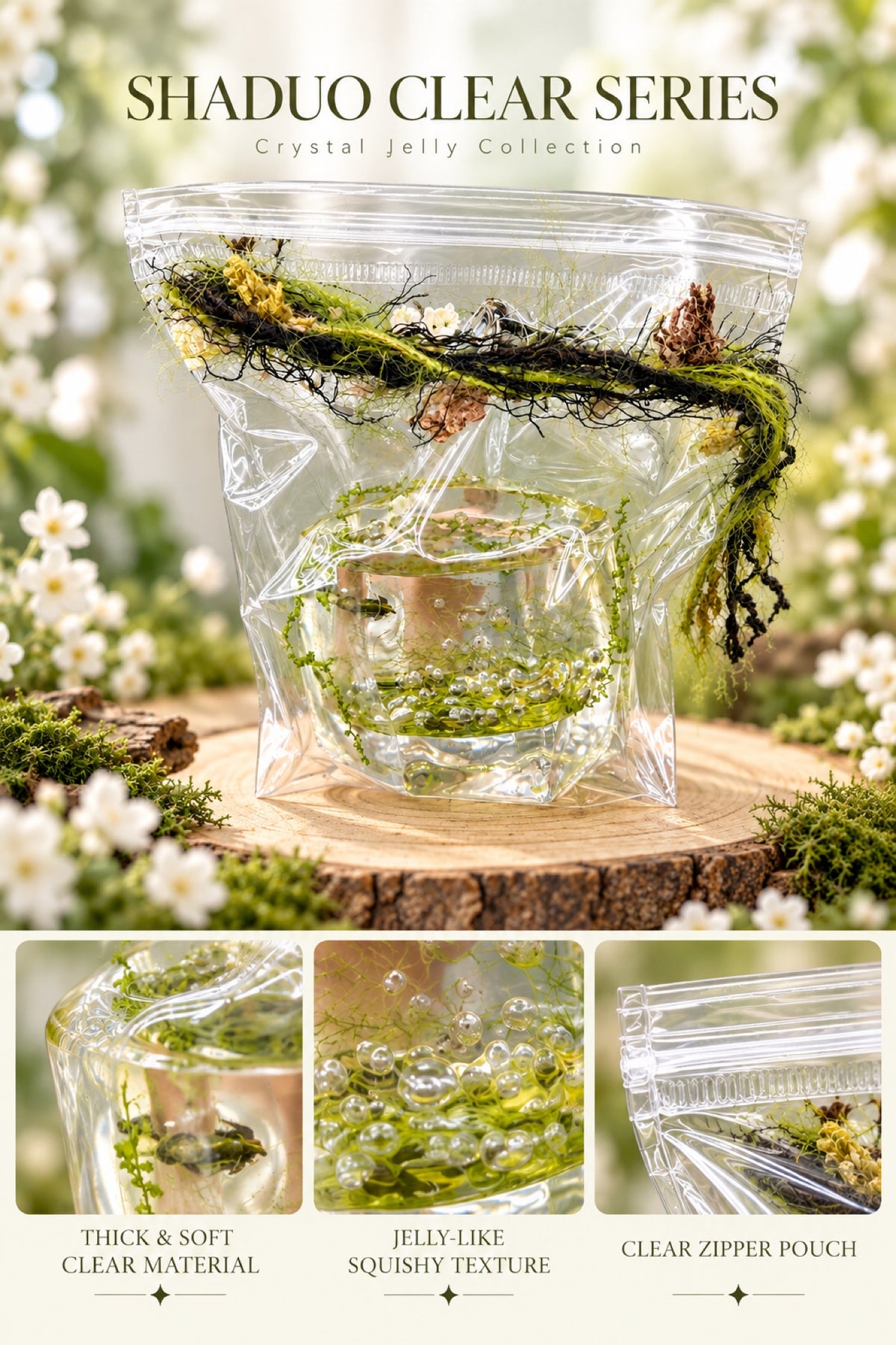 SHADUO Clear Series Forest Moss Jelly Jar Squishy
