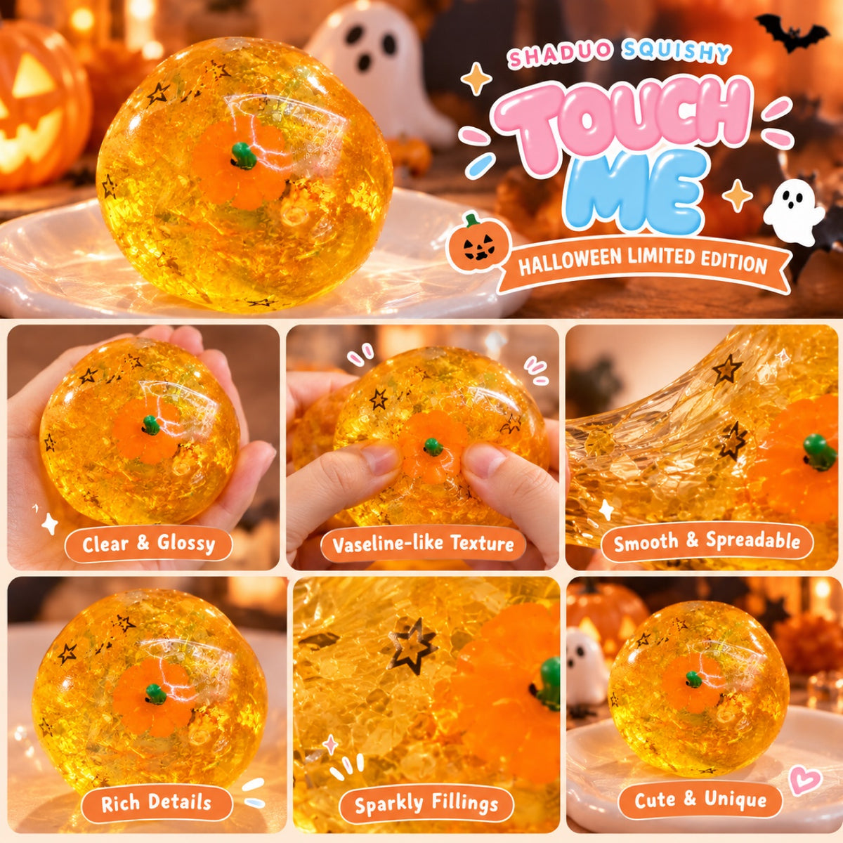 SHADUO Touch Me Series Halloween Pumpkin Malt Sugar Squishy - Limited Edition Sensory Toy