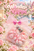 SHADUO SQUISHY Wonder Village Sakura Peach Squishy Bag - gift bag with pink cloud squishies, peach charms, silver bow charm and giant organza bow