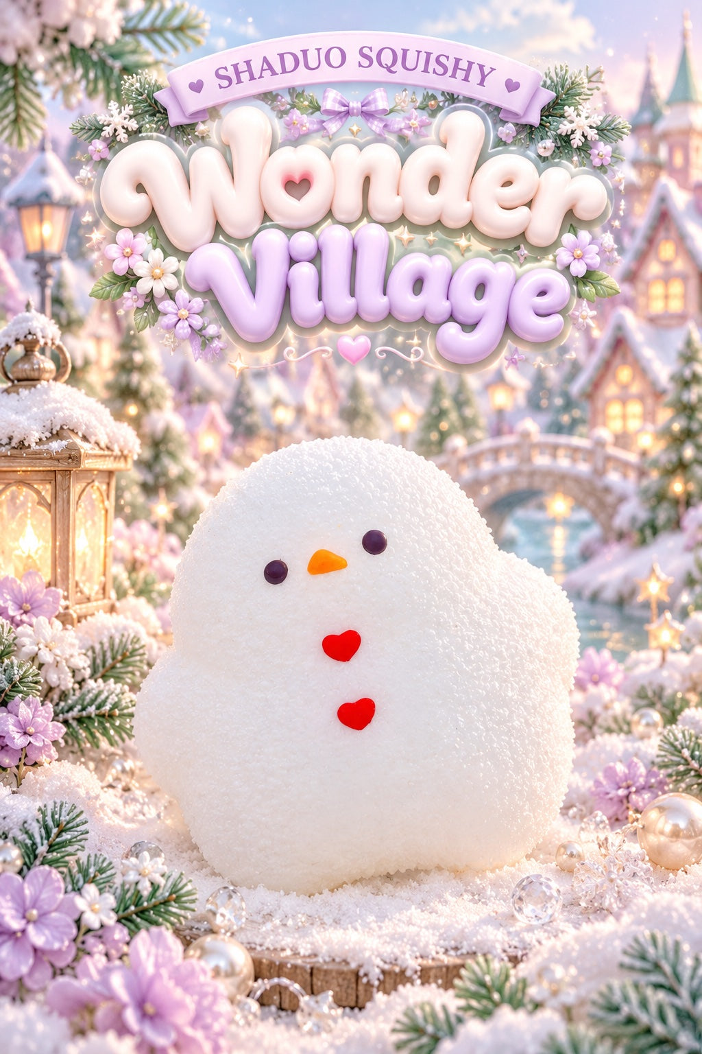 SHADUO SQUISHY Wonder Village Snowy Snowman Squishy - white snowman squishy with carrot nose and red heart buttons