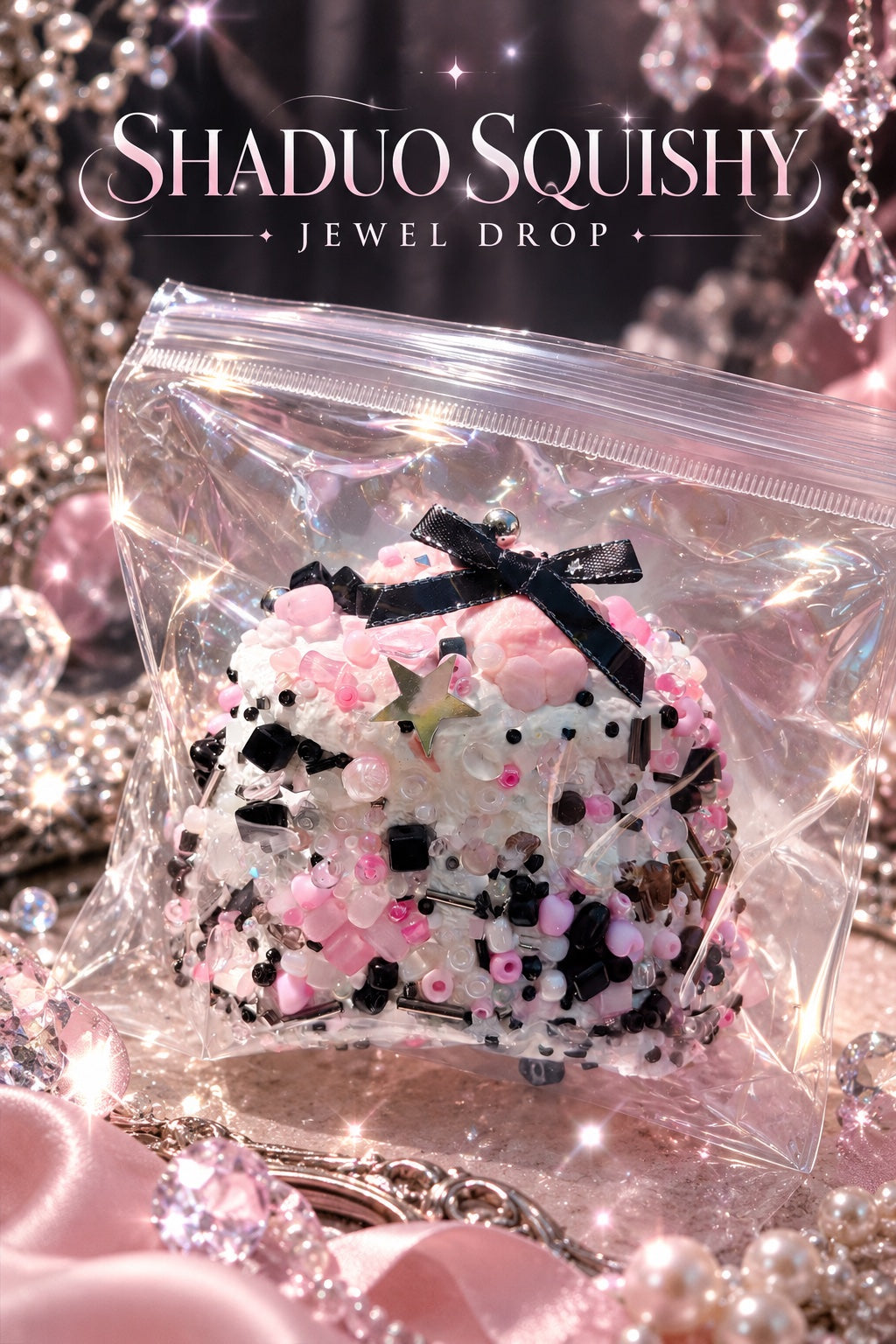 Jewel Drop black bow bead squishy, AI cover