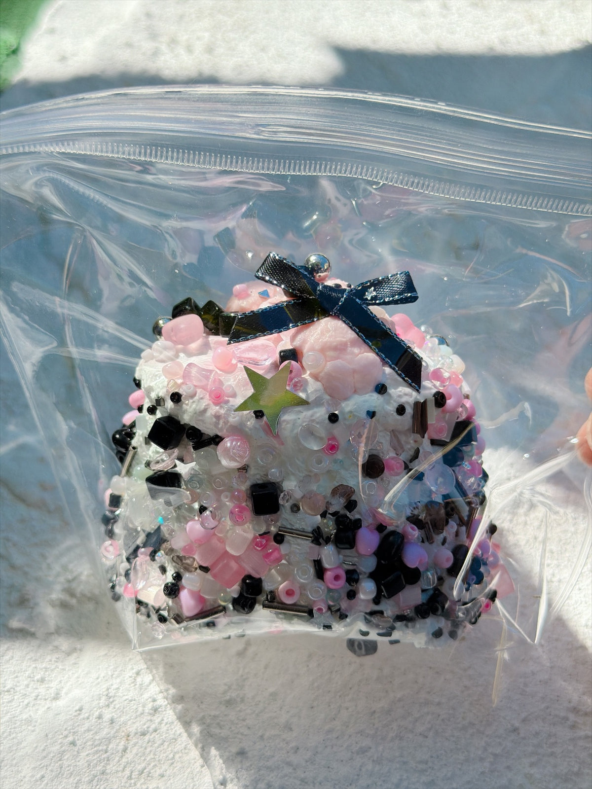 Jewel Drop black bow bead squishy, real photo