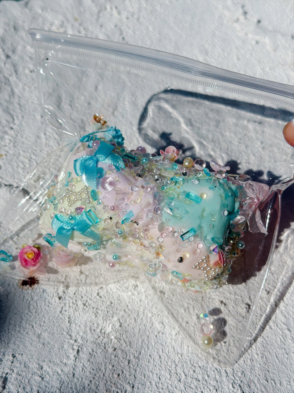 Jewel Drop blue bow squishy, real photo