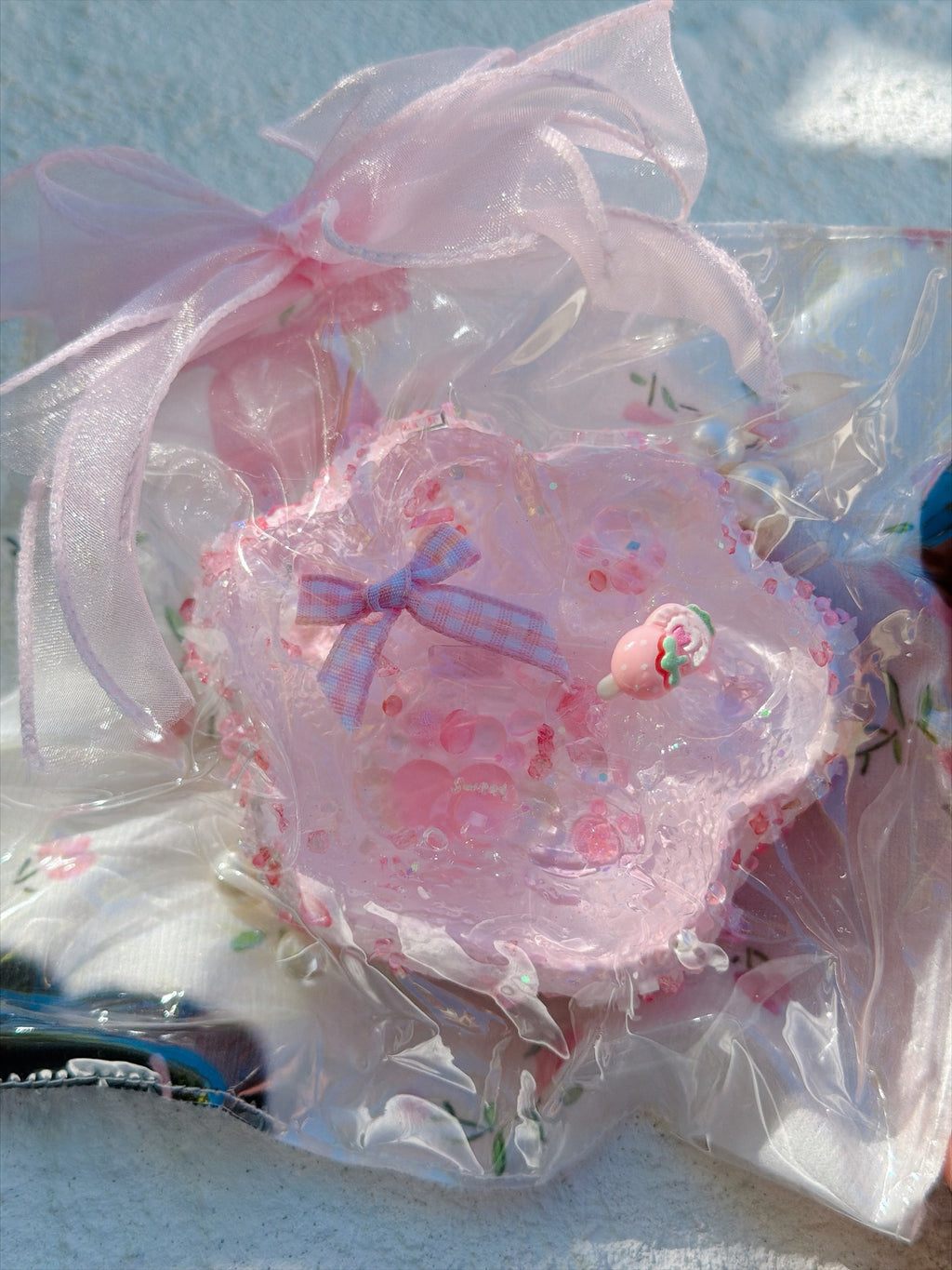 Jewel Drop pink flower squishy, real photo
