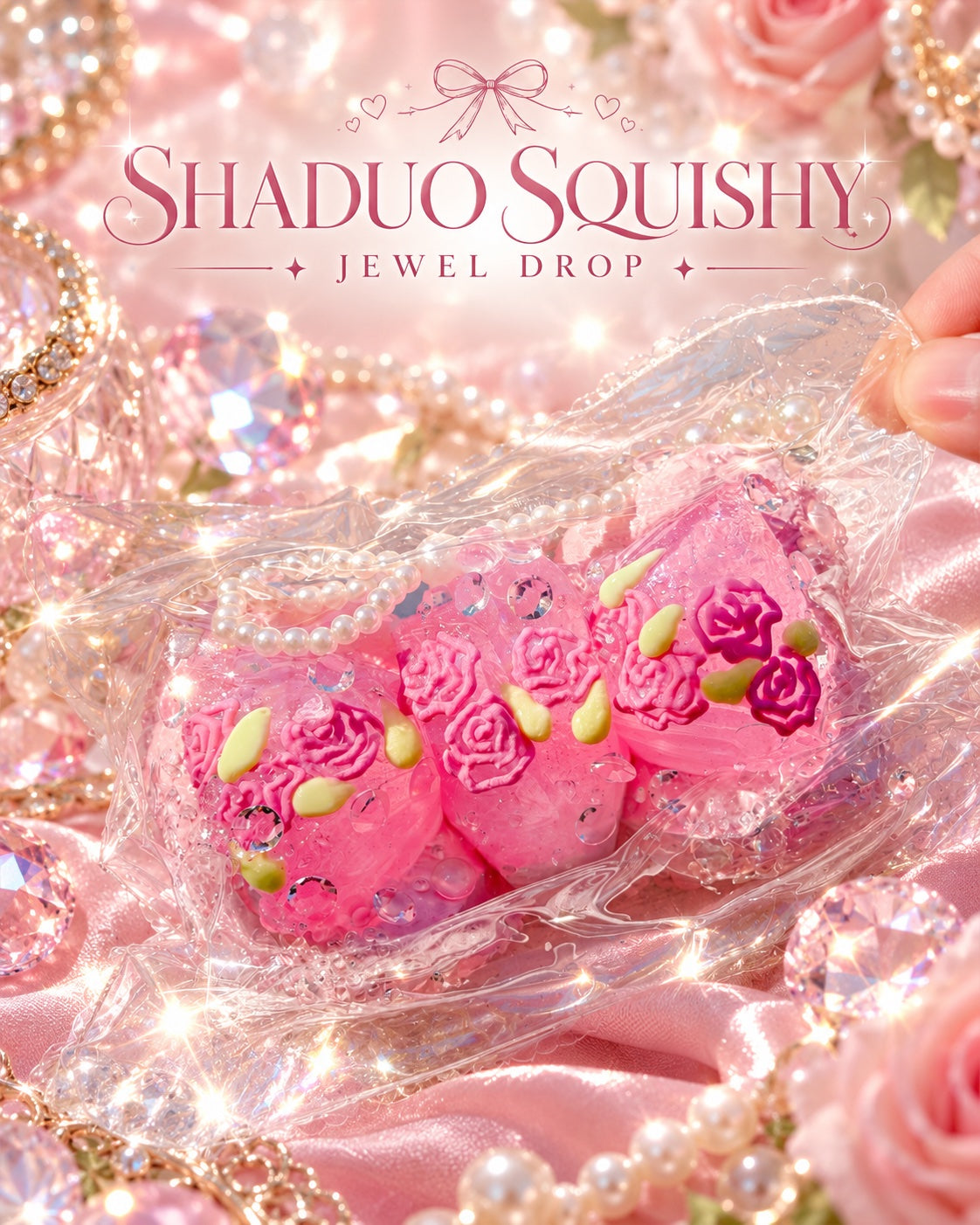 Jewel Drop pink rose bow squishy, AI cover