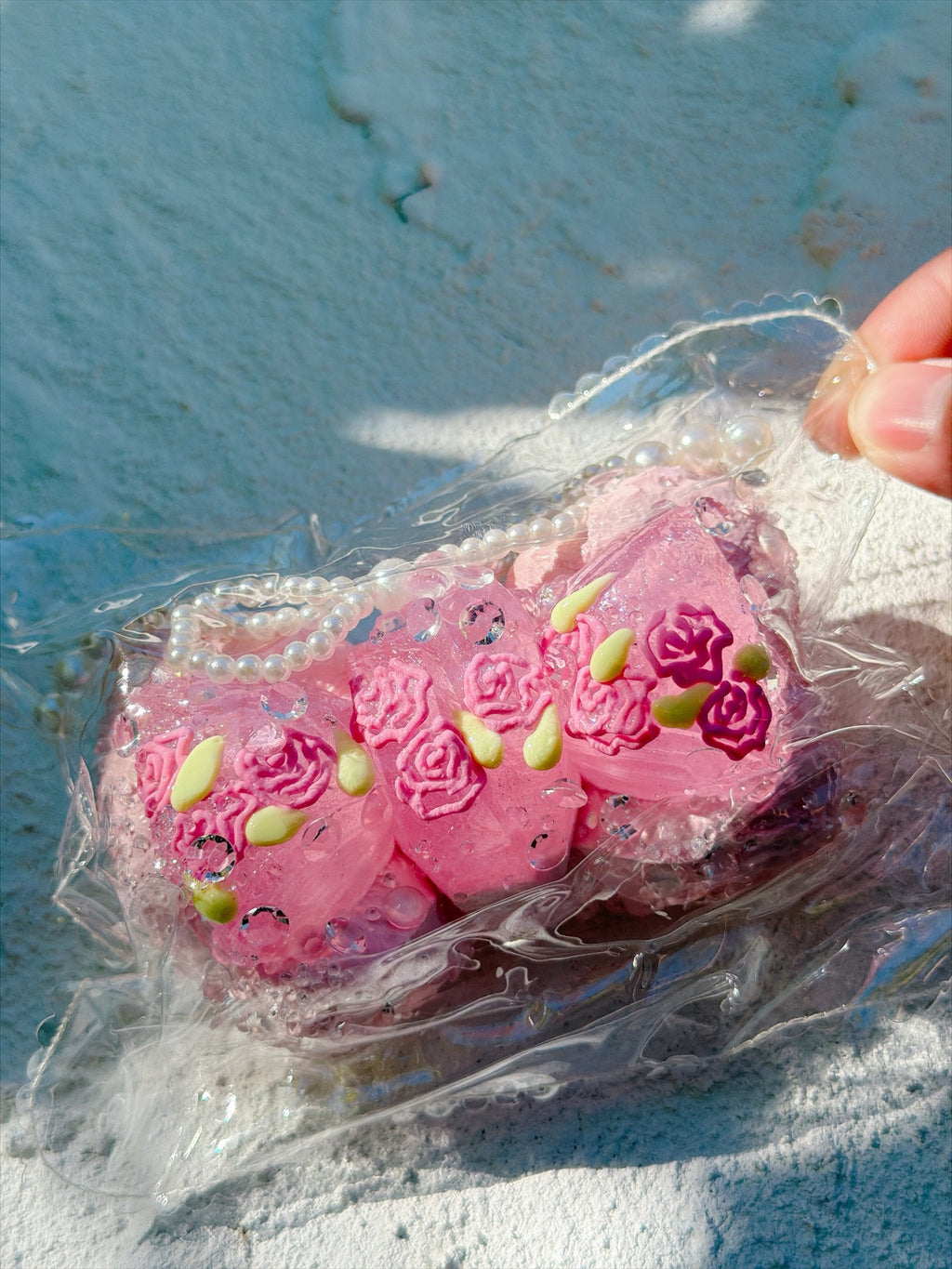 Jewel Drop pink rose bow squishy, real photo