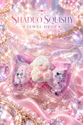 Jewel Drop pink bow bunny squishy with jewel rhinestones, pearls and stars