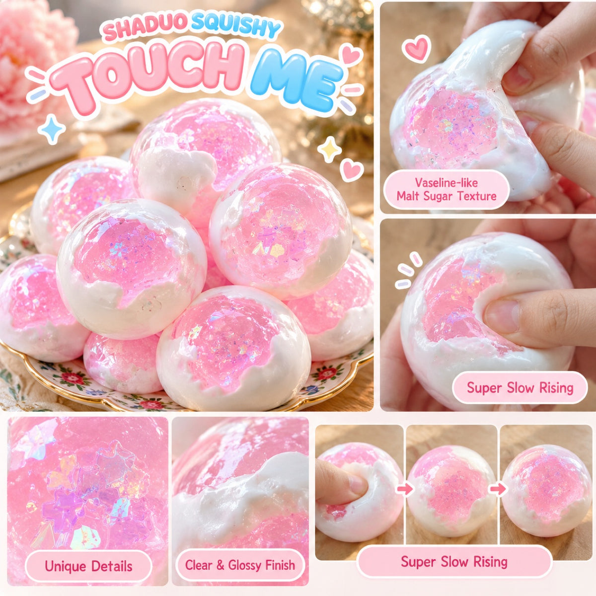 SHADUO Touch Me Series Pink Cloud Malt Sugar Squishy - Sensory Toy