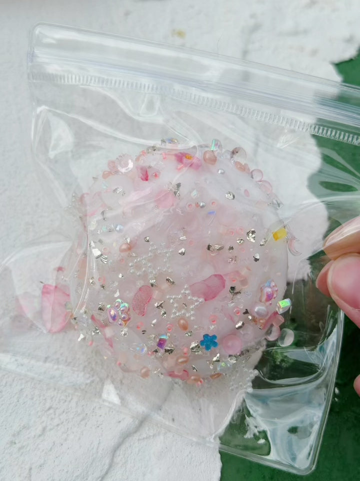 SHADUO SQUISHY Jewel Drop Crystal Pearl Squishy Ball squeeze demo - watch it squish and slowly rebound