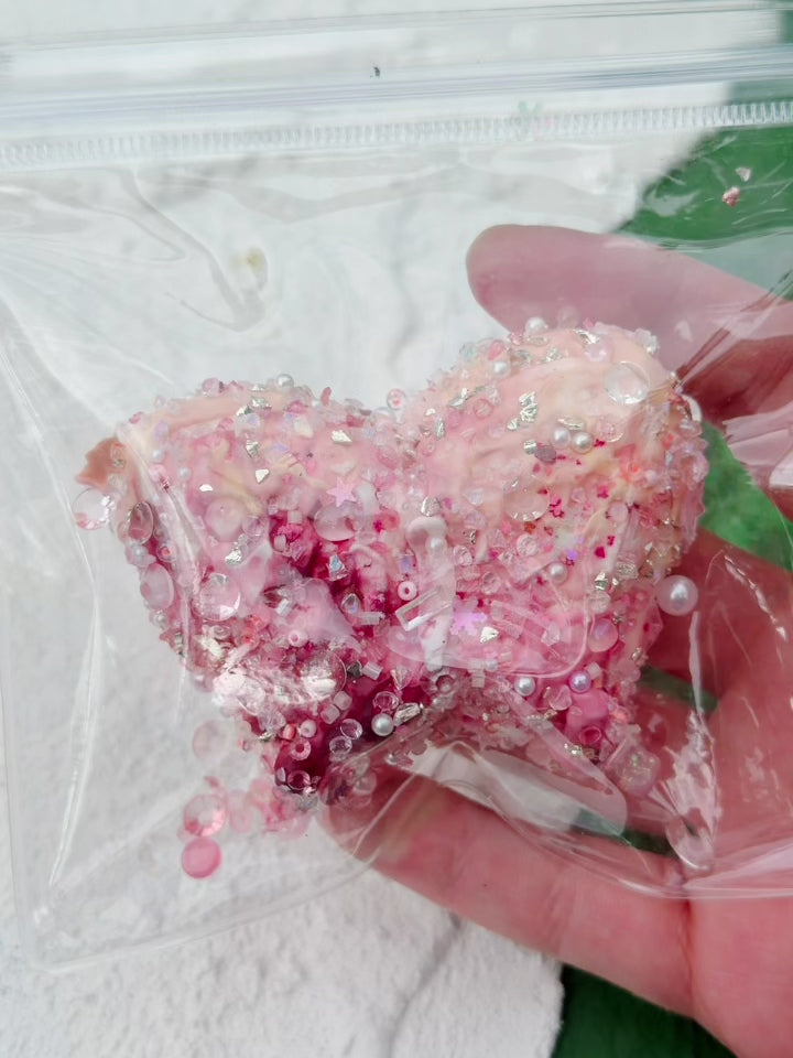 SHADUO SQUISHY Jewel Drop Crystal Pink Heart Squishy squeeze demo - watch it squish and slowly rebound