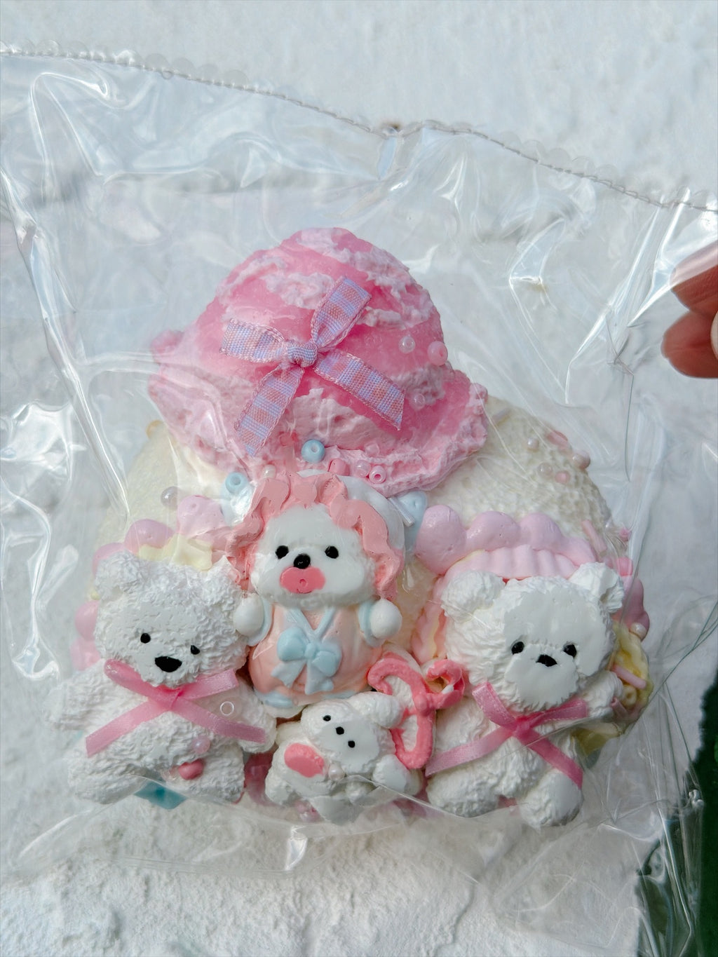 SHADUO SQUISHY Wonder Village Collector's Edition Pink Hat Bear Squishy - real product photo, front