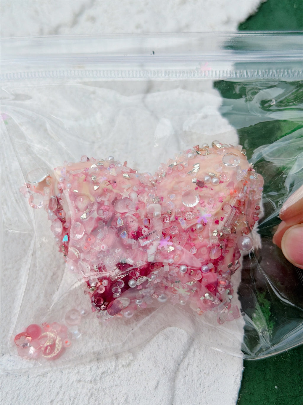 SHADUO SQUISHY Jewel Drop Crystal Pink Heart Squishy - real product photo