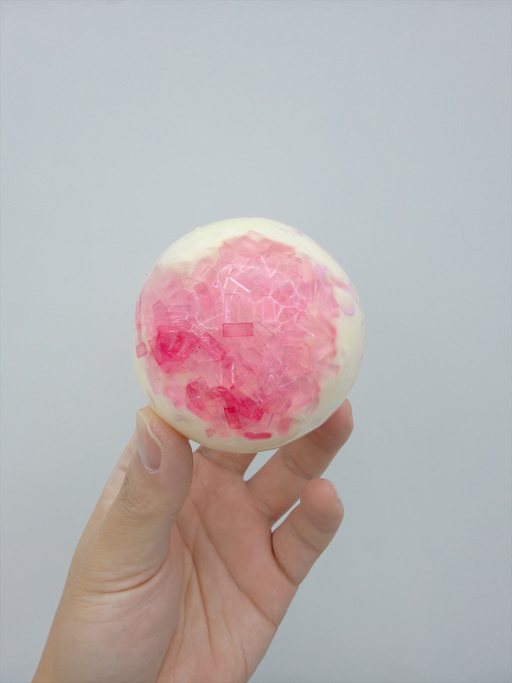 Real Touch Me crunchy crystal & glossy ball squishy, crystal side in hand