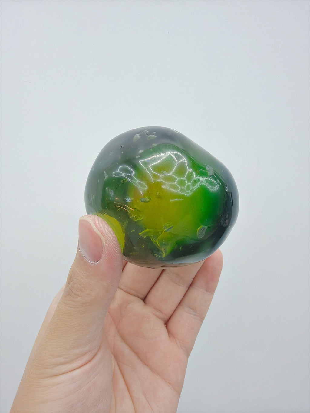Real Touch Me Vaseline green plum ball squishy close-up