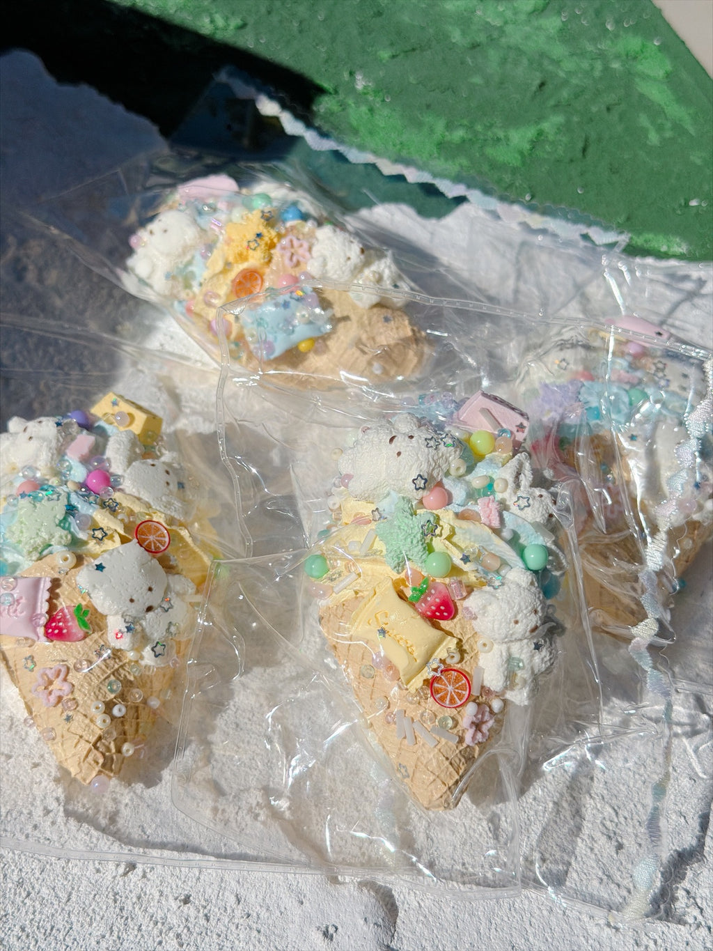 Wonder Village ice cream cone squishies in clear bags