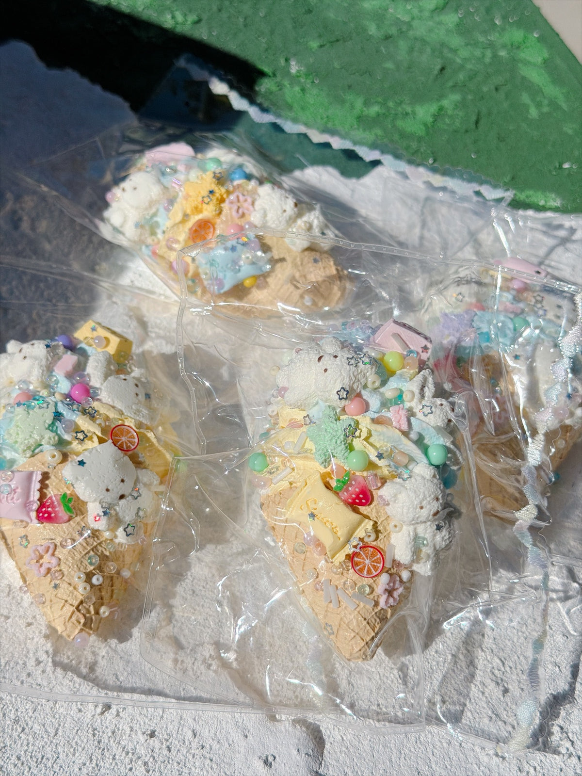 Wonder Village ice cream cone squishies in clear bags