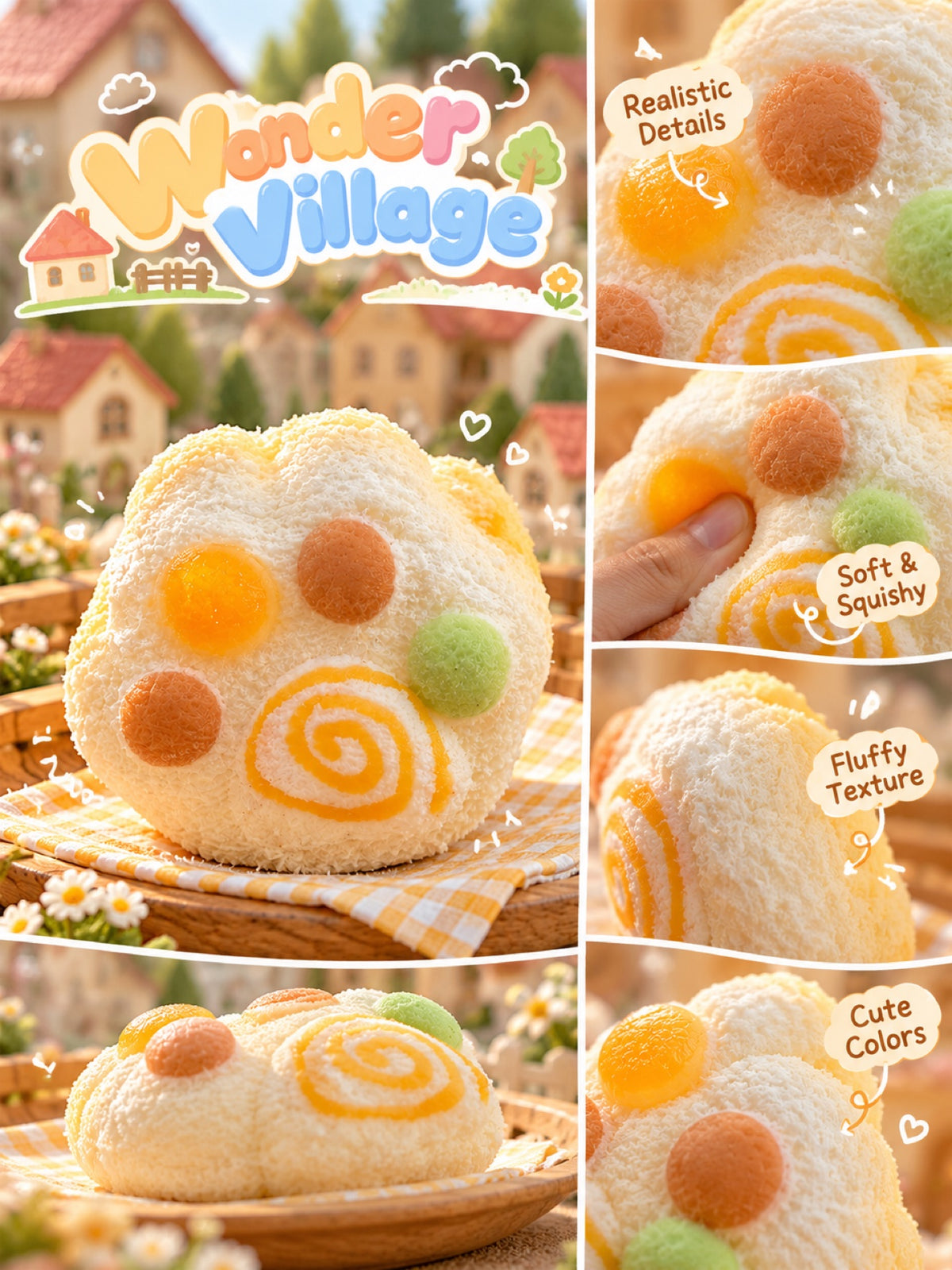 Wonder Village Fluffy Bun Squishy detail views