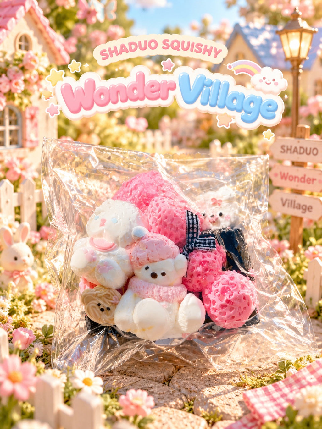 Wonder Village squishy bag, AI cover