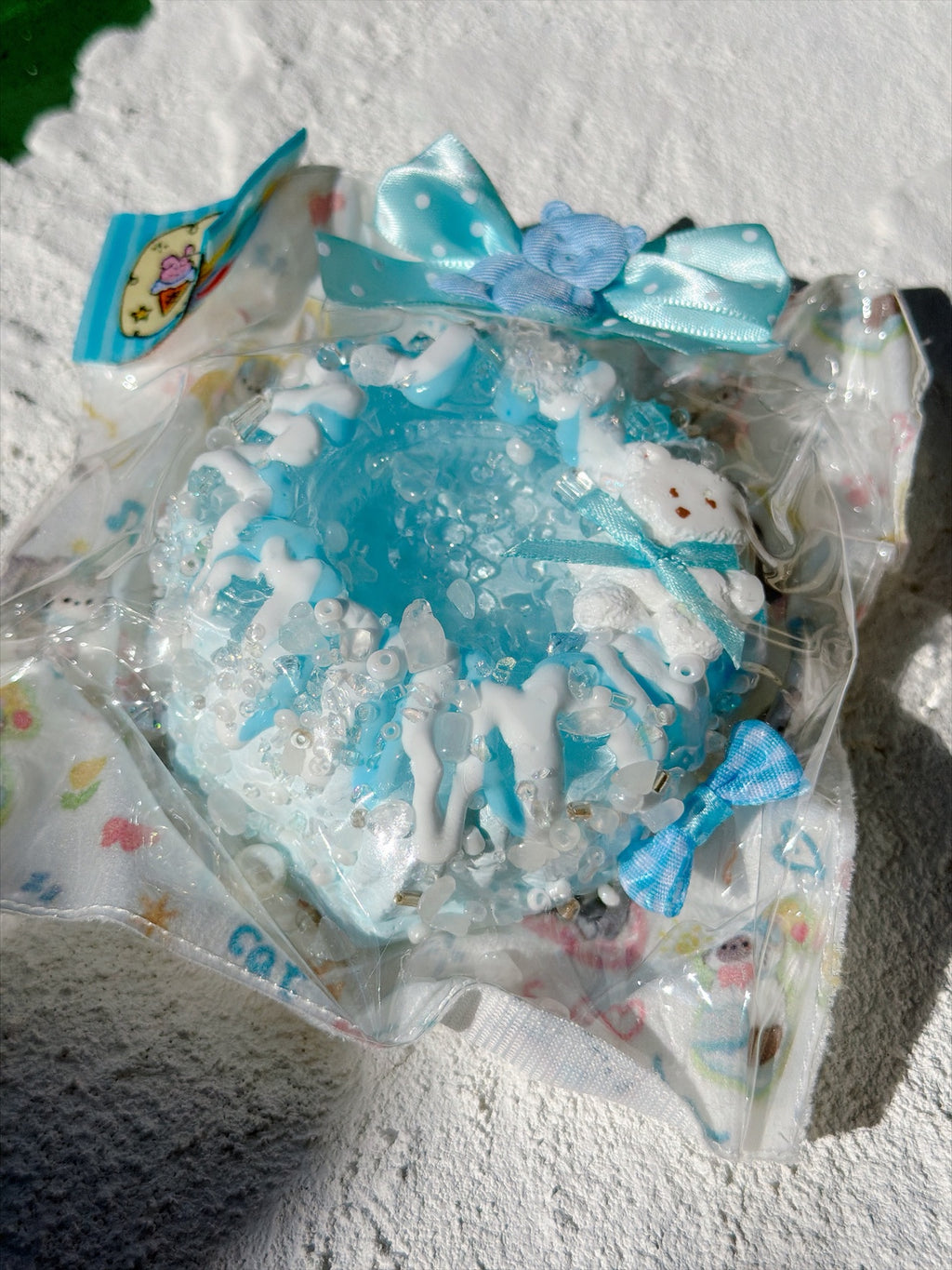 Wonder Village blue ring squishy, close-up