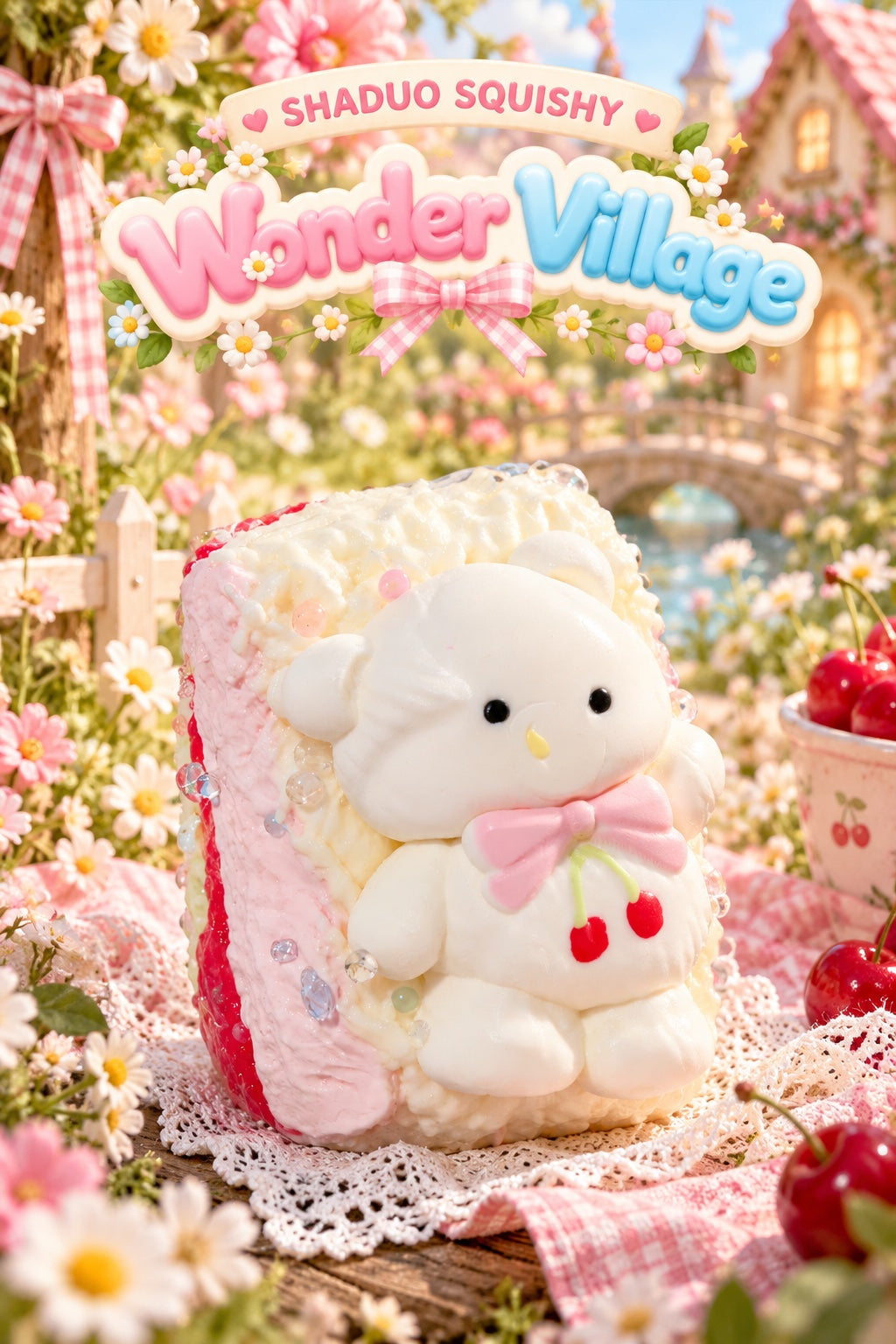 Wonder Village cherry bunny cake squishy, AI cover