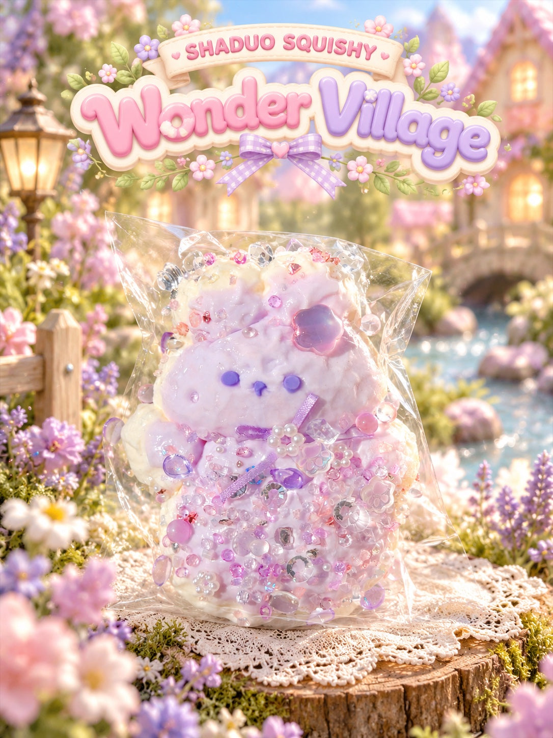 Wonder Village lavender bear squishy, AI cover