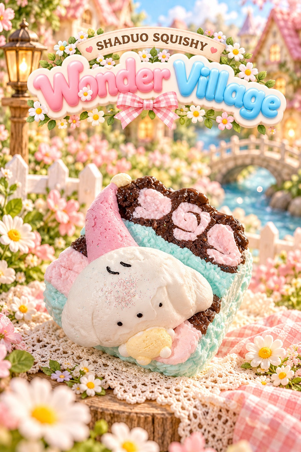 Wonder Village sleeping bunny squishy, AI cover