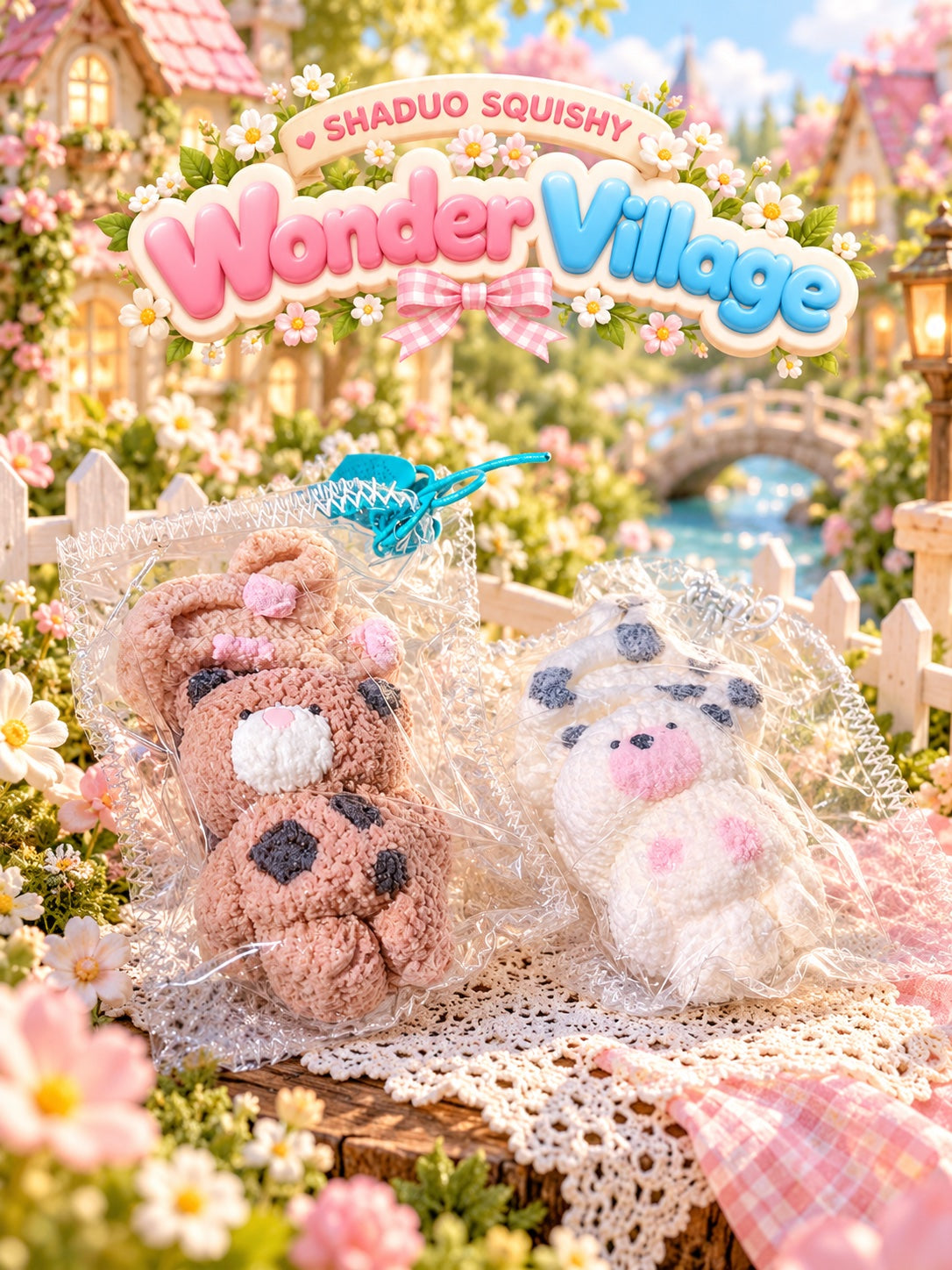 Wonder Village spotted bear squishy, AI cover